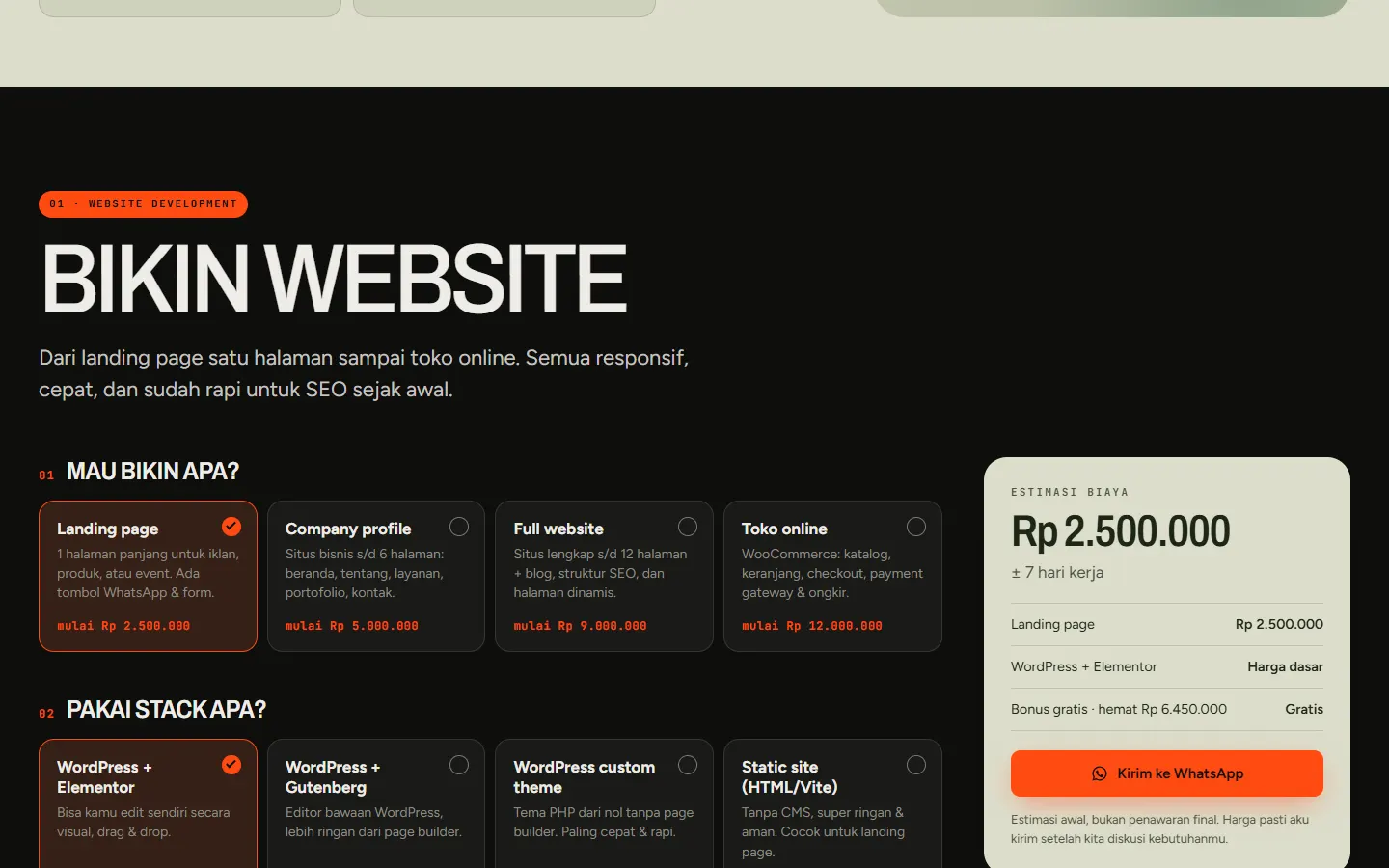 Estimator harga website & SEO